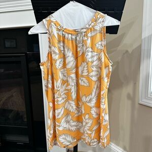 Yellow and White Leaf Print Sleeveless Top